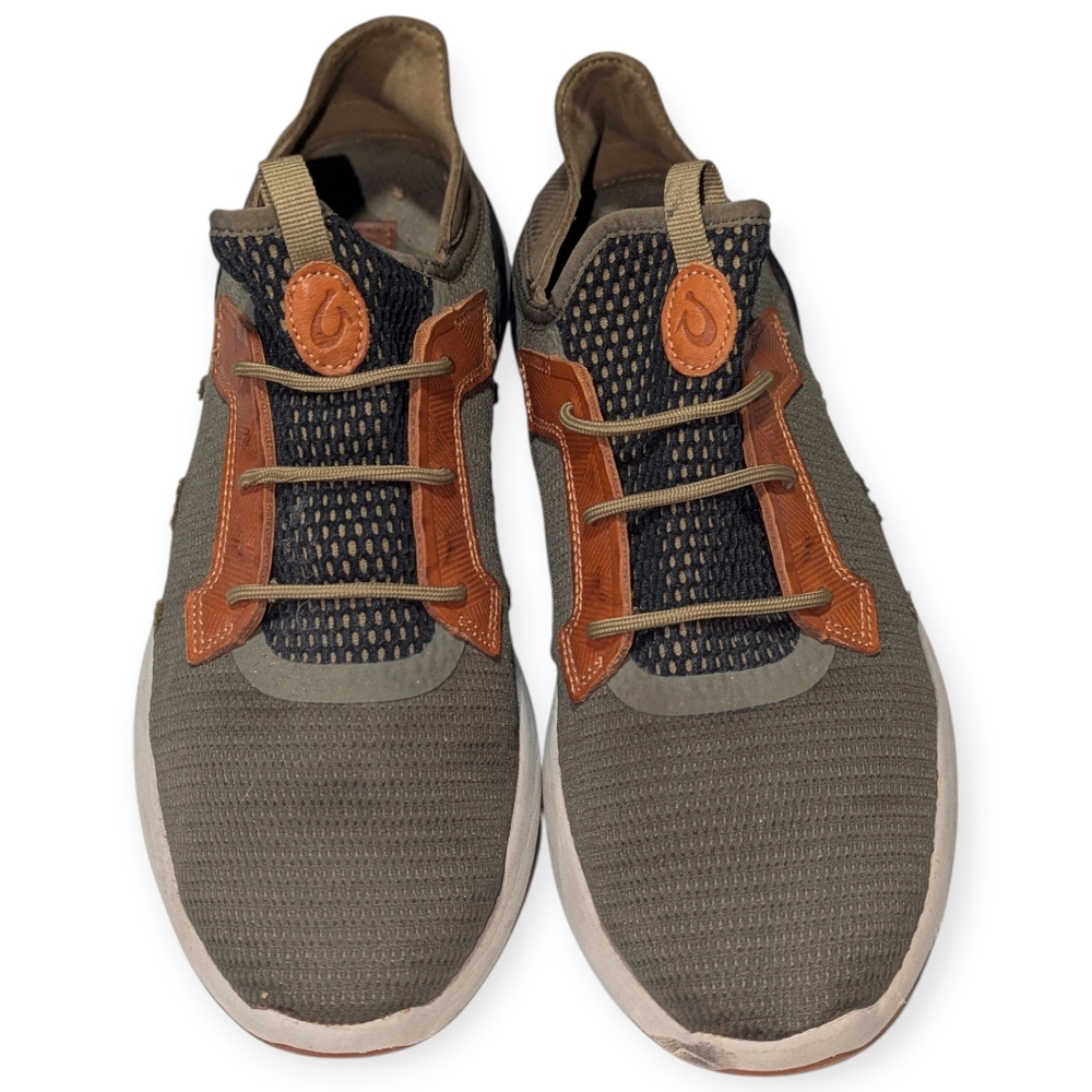 Size 10 Men's Olukai Mio Li Hunter/Lava Rock Lace Up Green Sneakers Shoes